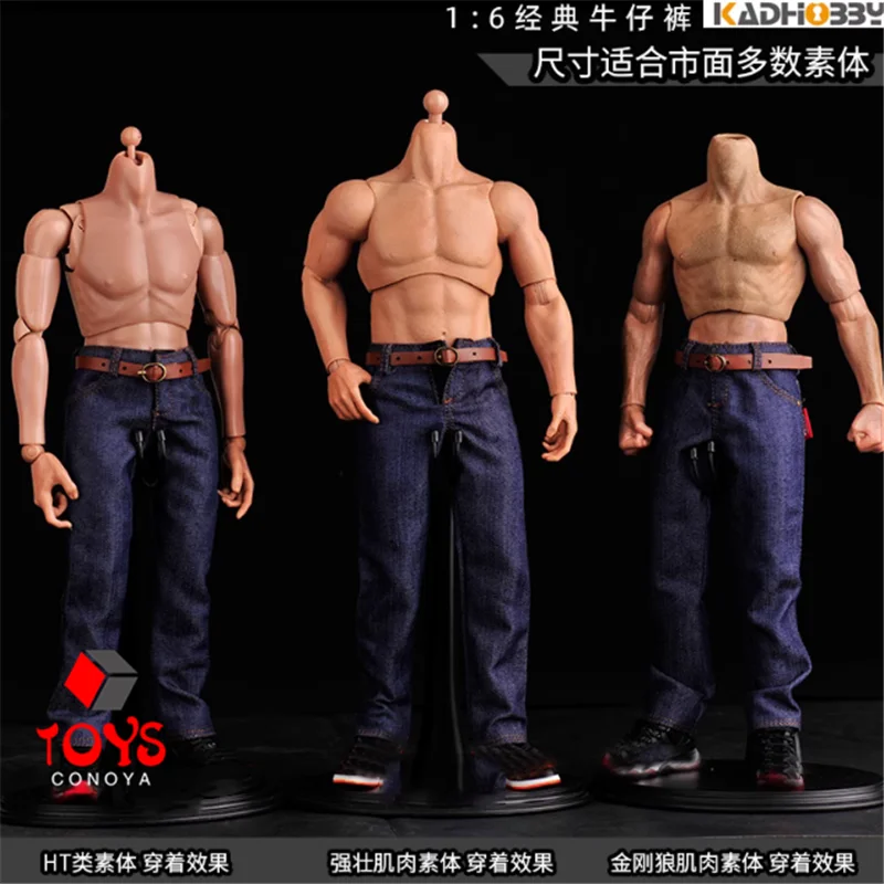 Maßstab 1/6 Männliche Klassische Jeans Denim Hosen Hosen Kleidung Modell Fit 12-zoll Soldat Muskel Action Figur Körper Puppen