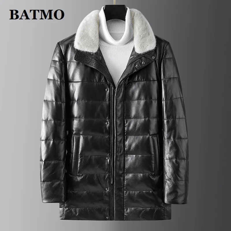 

BATMO 2022 new arrival winter 90% white Duck down jackets men,natural real leather coat ,size M-XXXL 98278