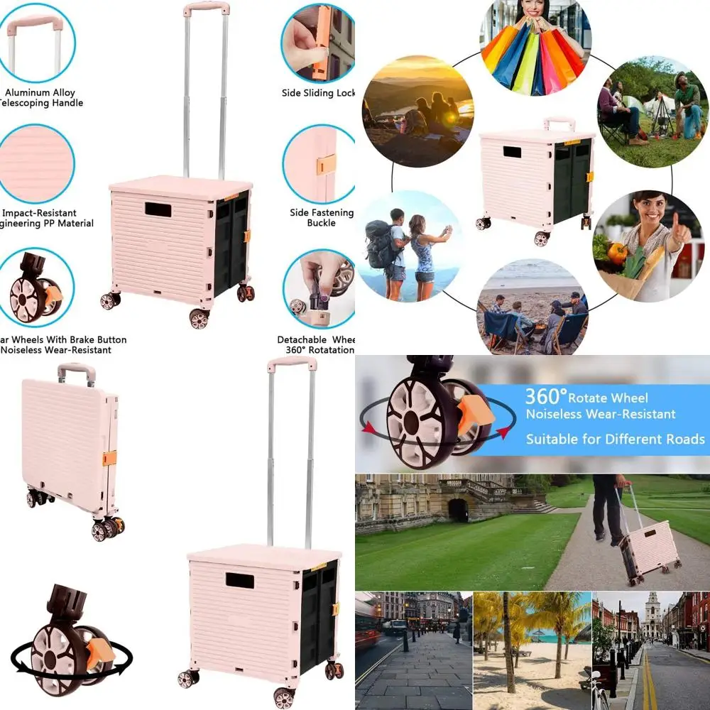 

Портативная складная тележка с телескопической ручкой и 4 вращающимися колесами для различных случаев