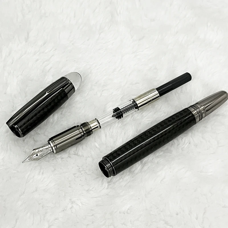 Imagem -06 - Lanlan-mb Black Carbon Fiber Caneta Esferográfica Transparente Crystal Fountain Rollerball Pen Luxo