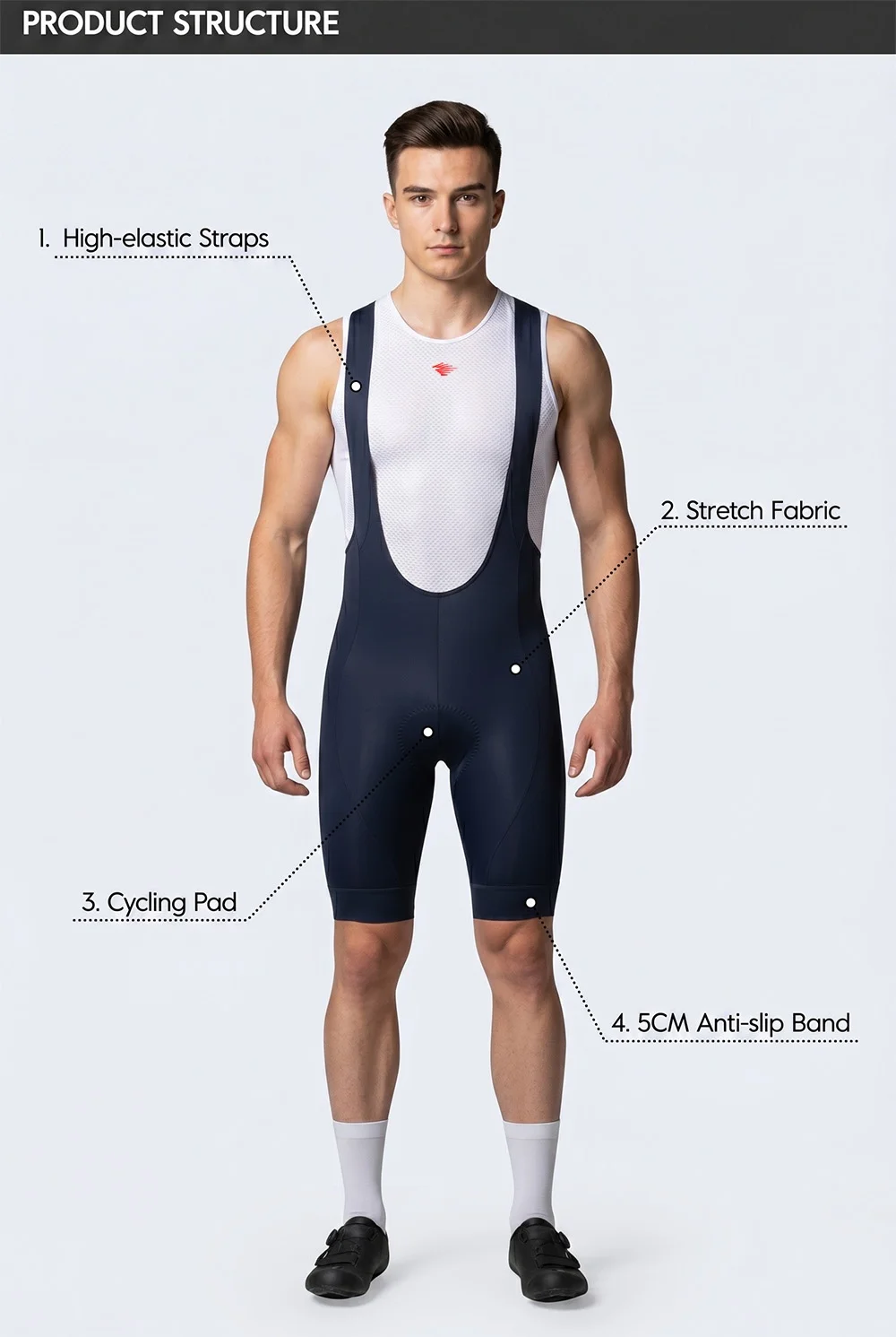 RION Herren Radsport-Trägerhose Fahrrad-Tights MTB Mountainbike-Bekleidung Rennrad-Ausrüstung Italienische Dolomiti-Polster 6H Slim Fit – Detail 8