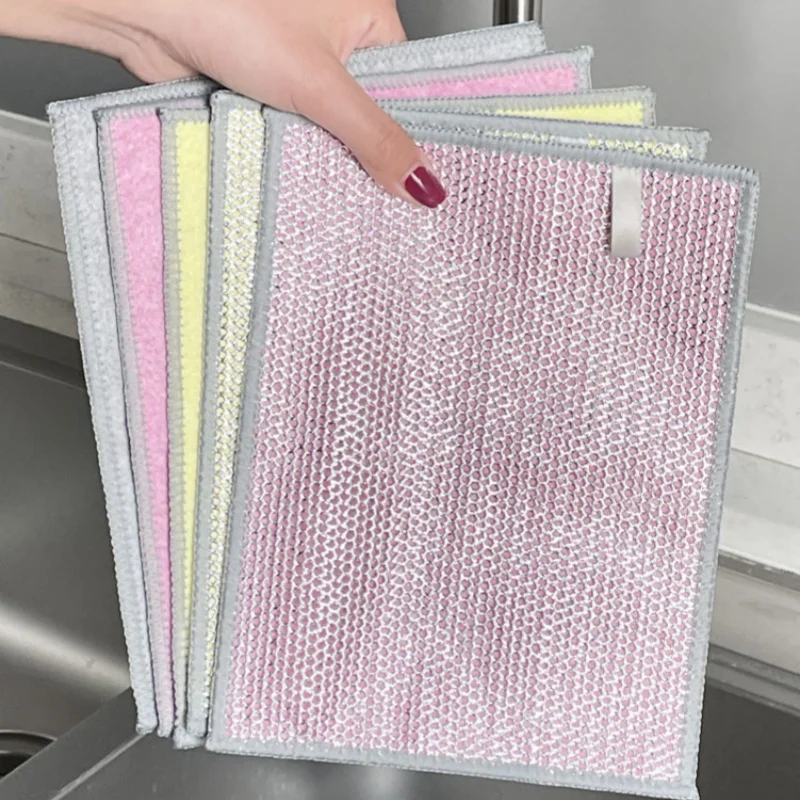 

10Pcs Double Sided Steel Wire Dishwashing Cloth Kitchen Non Greasy Rag Steel Wire Ball Cloth Metal Silver Wire Dish Towel