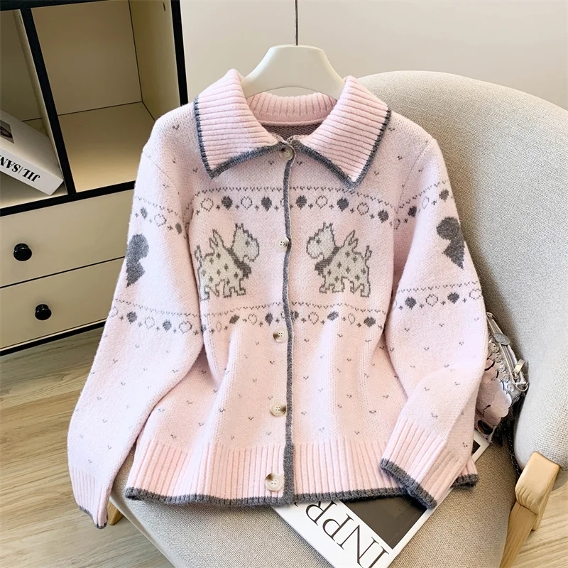 

Lu Knit Loose Women's Sweater Pink Lazy Sle Cardigan Coat Autumn Winter New Arrival Fier Island Faion Commute Straight ...