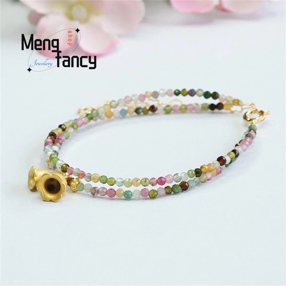 Natural Candy Tourmaline Exquisite Elegant Simple High-grade Bracelet Double Loop Colourful Treasure Bell Orchid Fashion Jewelry
