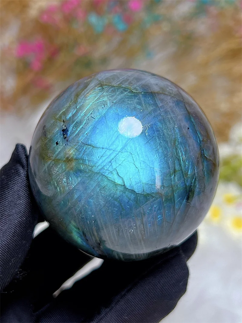 Natura Crystal Blue Labradorite SPhere With Rain Bow Free Form  Carving Reiki Healing Stone Home Decoration Exquisite Gift