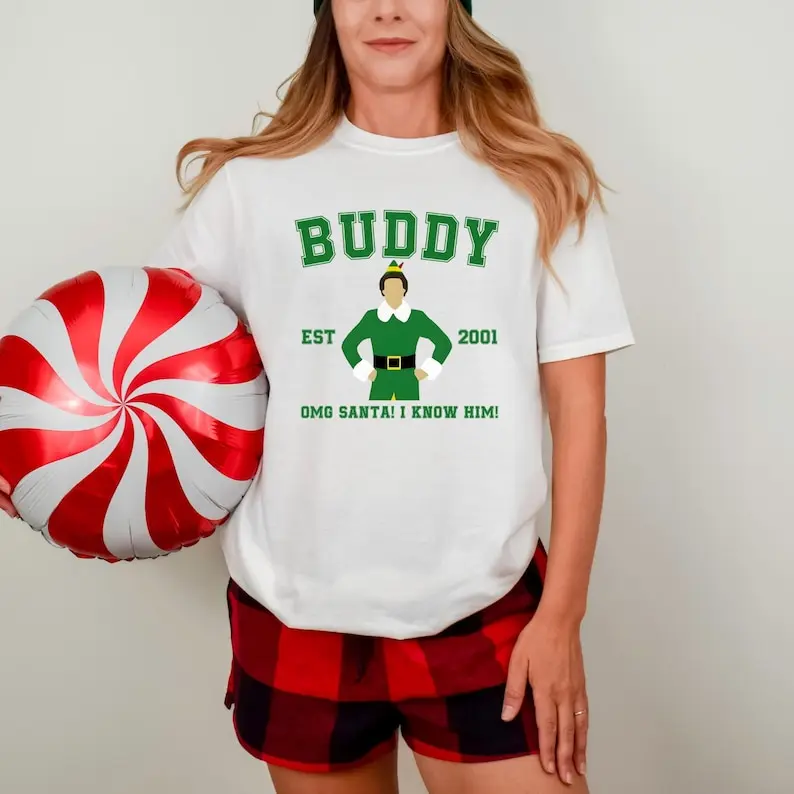 Buddy The Elf Christmas T-shirt OMG Santa I Know Him Christmas Movie Vintage TShirt Merry Christmas 2025 Shirt New in Tops Tees