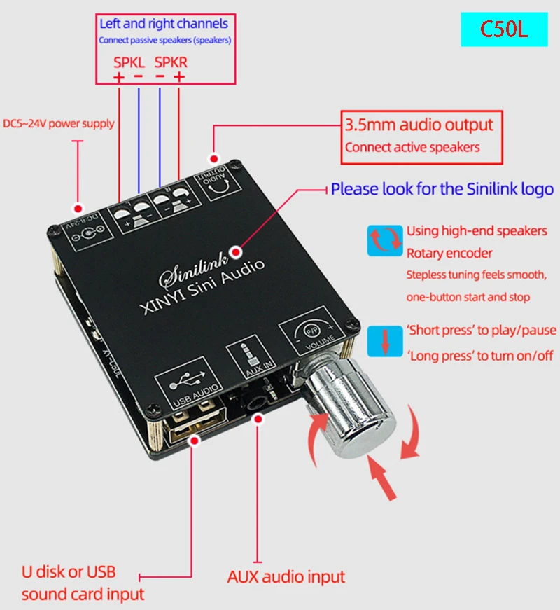 50Wx2 C50L AP3050D بلوتوث AUX الرقمية السلطة مكبر للصوت مجلس 2 قنوات المتكلم ستيريو الصوت مصغرة الرئيسية مكبرات الصوت وحدة