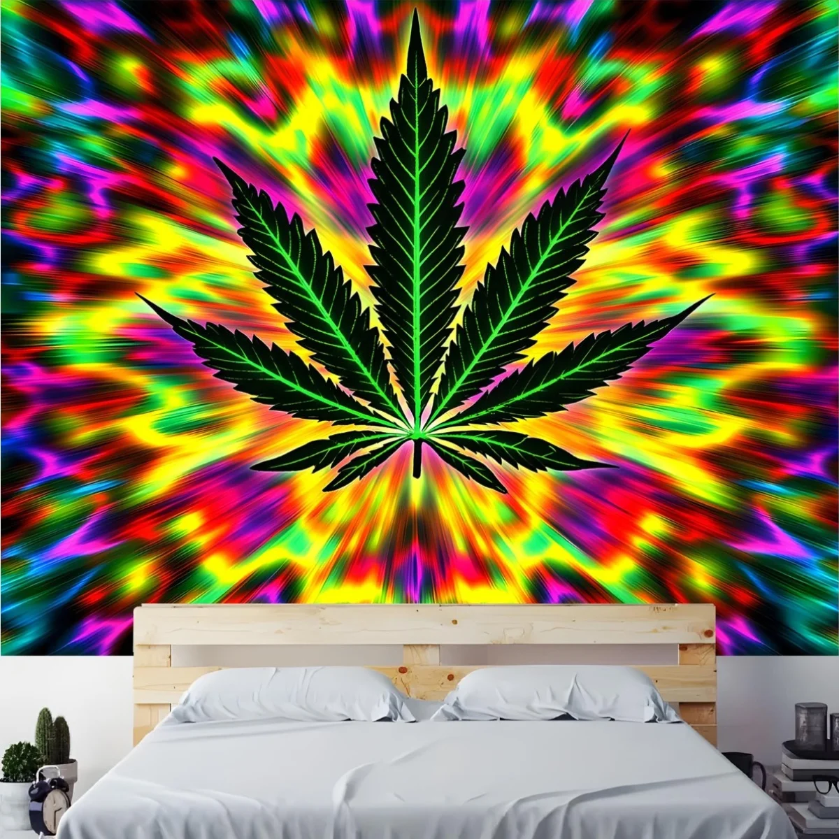 1pc Trippy Tapestry Psychedelic Weed Backdrop Banner - Vibrant 2D Flat Printing Wall Decor for Parties, Live Streaming, Birthday