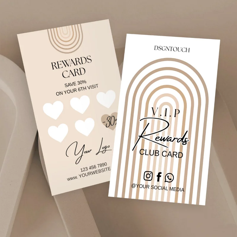Boho Card Loyalty Stamp Card 90x54mm for Small Business 300GSM Customizable Retro Arch Loyalty Programs for Small Businesses