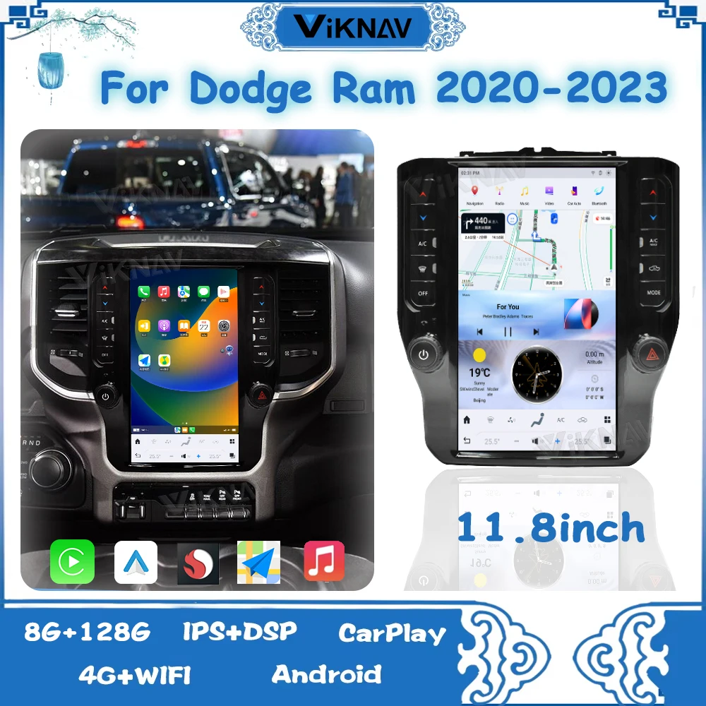 Viknav Upgrade Android13 Car Radio For Dodge Ram 2020-2023 Wireless Apple Carplay Auto DSP WiFi GPS Navigation Multimedia Player