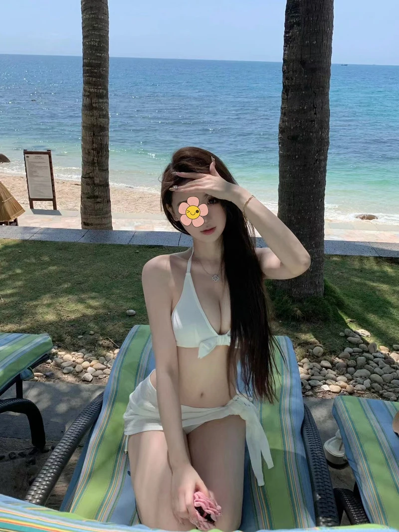 

White Knot Bikini Women's Swimsuit Tee-piece Set Pure Desire Thermal Vaion Separate Swimwear Enhanced Chest