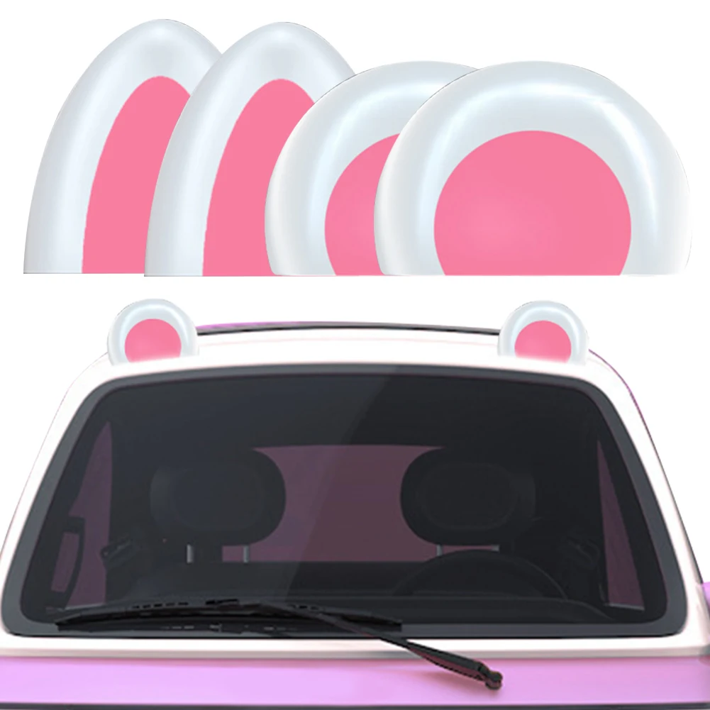 2 PCS Cat Ears/Bear Ears Car Roof Refit Styling 3D Sticker Solar Lights Roof Top 3D Stickers Cartoon Car Exterior Accessories