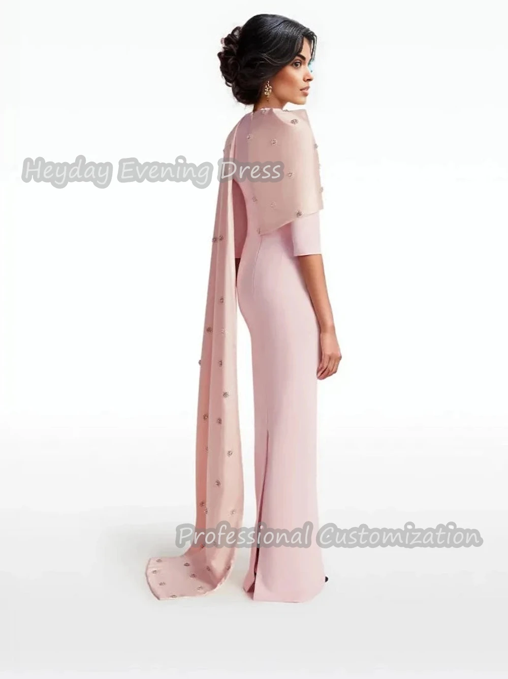 Heyday O-Neck Saudi Half Sleeves Straight  Prom Gown Beaded Crepe Ankle Length Sexy Elegant Dresses For luxurious Women 2024