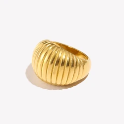 E.B.belle Minimalist Style Fat Bread Stripe Ring 18K Gold Plated Stainless Steel Party Women Fashion Jewelry