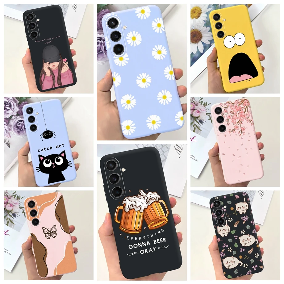 For Samsung Galaxy A25 2023 5G SM-A256B Case Bumper Soft Liquid Silicone Daisy Flower Women Fashion Cover For Samsung A25 A 25