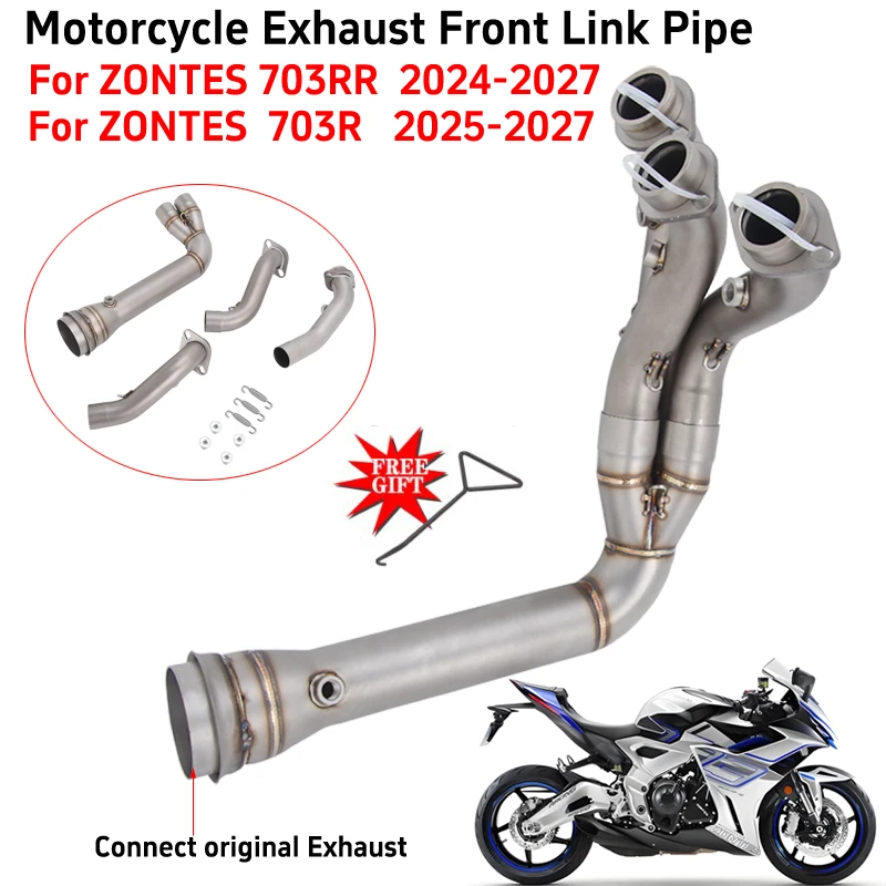 Slip On For ZONTES 703RR 703R 703 RR 2024 2025 - 2027 Motorcycle Exhaust Escape 4Sensor Front Link Pipe Connect Original Muffler