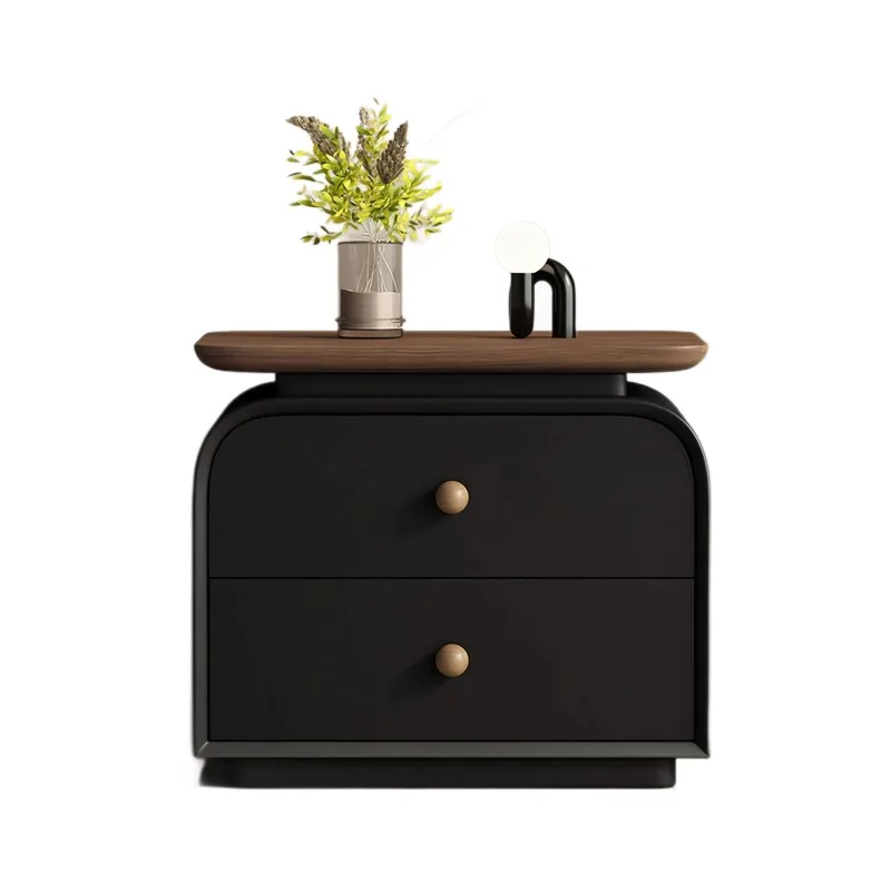 

Medieval creative design sense niche bedside table solid wood small, high-end sense black storage cabinet