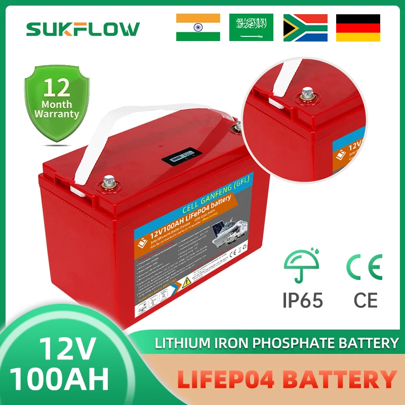 Sukflow Rode Suk12V100Ah LED Display Boten LiFePO4 Zonnestelsels OEM Zonne-energie Generator Voor Thuis