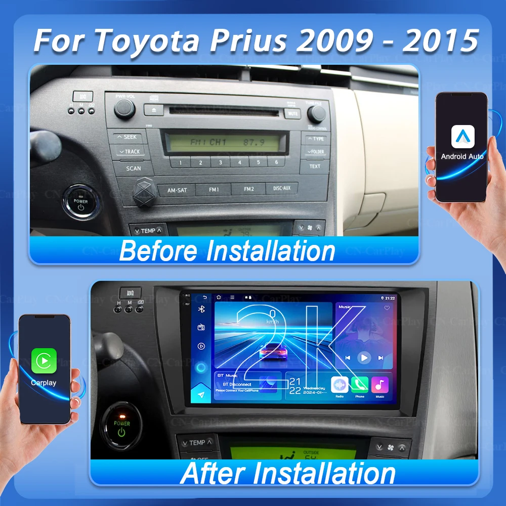 Auto Radio Car Android 16 For Toyota Prius 2009 2010 2011 - 2015 Stereo Head Unit Multimedia Player 2K Dvd Qled Screen Dash Cam