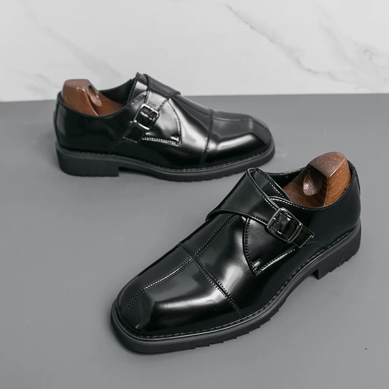 

Men's new leather shoes Luxury designer trendy styles Party groom wedding suit 38-46 Adult Black plus size dress Young