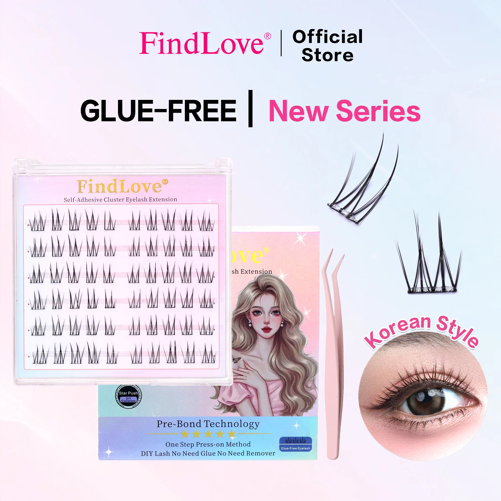 Findlove الكورية نمط قبل لصقها جلدة رموش ذاتية اللصق نظرة طبيعية رموش فردية لا الغراء اللازمة رمش ماكياج أداة