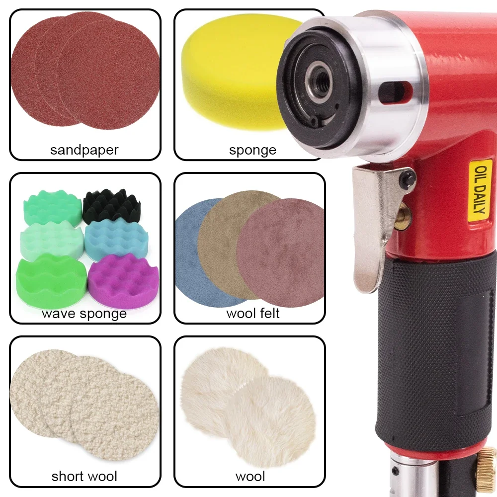 Mini Orbit Air Sander Pneumatic Grinding Machine for Car Polishing High Speed Air Powered Polisher Grinding Set with 2\