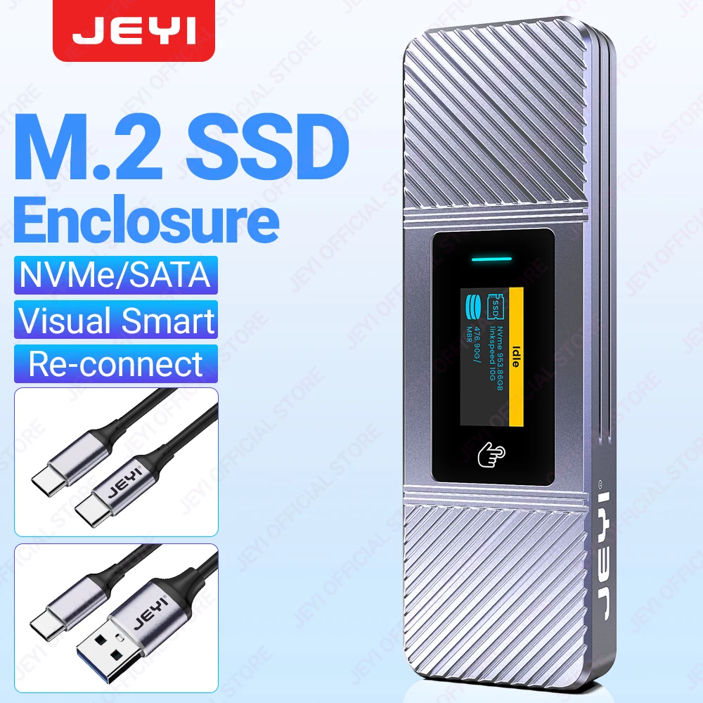

JEYI Visual Smart M.2 NVMe NGFF SSD Enclosure, Supports 5s Write Protection, 3s Re-connect, USB 3.2 Gen2 10Gbps, UASP Trim