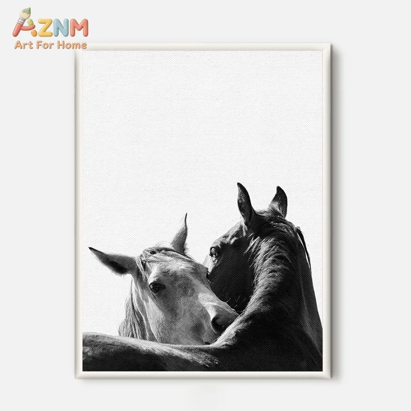 AZNM Frameless Canvas Poster Black White Horse Photography Print All You Need Is Love And A Horse Text Wall Art Picture for Farm