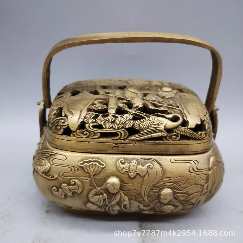 Antique-style brass craft -held embossed incense burner and hand warmer home decoration ornament