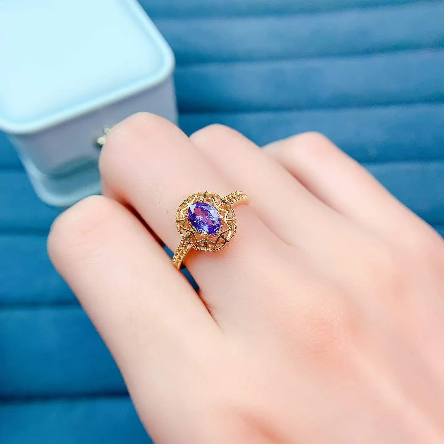 Genuine 925 Silver Tanzanite Ring with Jewelry Certificate 5x7mm 0.7ct Natural Tanzanite Ring for Engagement