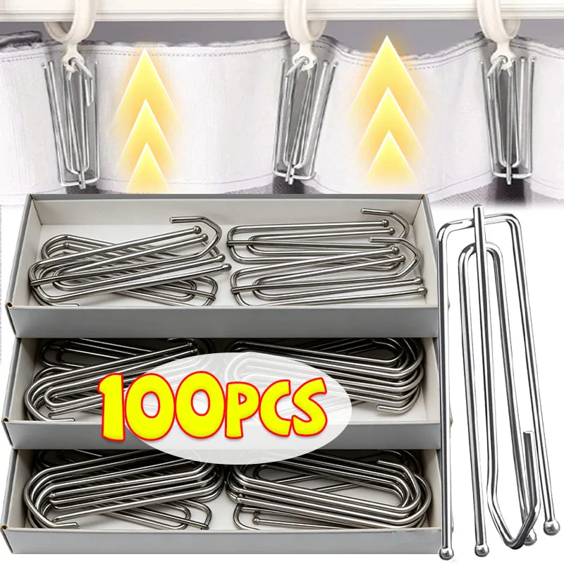 4 Prongs Curtain Tape Hook Stainless Steel Curtain Pleat Hook Anti-rust Drapery Pinch Clip Shower Curtain Cloth Clamp Pleat Clip