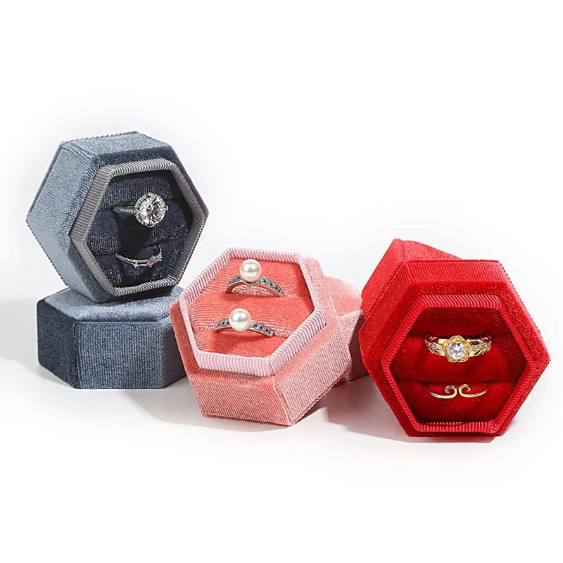 Velvet Jewelry Box Engagement Bridal Couple Ring Holder Box Gift Packaging Case Organizer Wedding Propose Rings Display Box