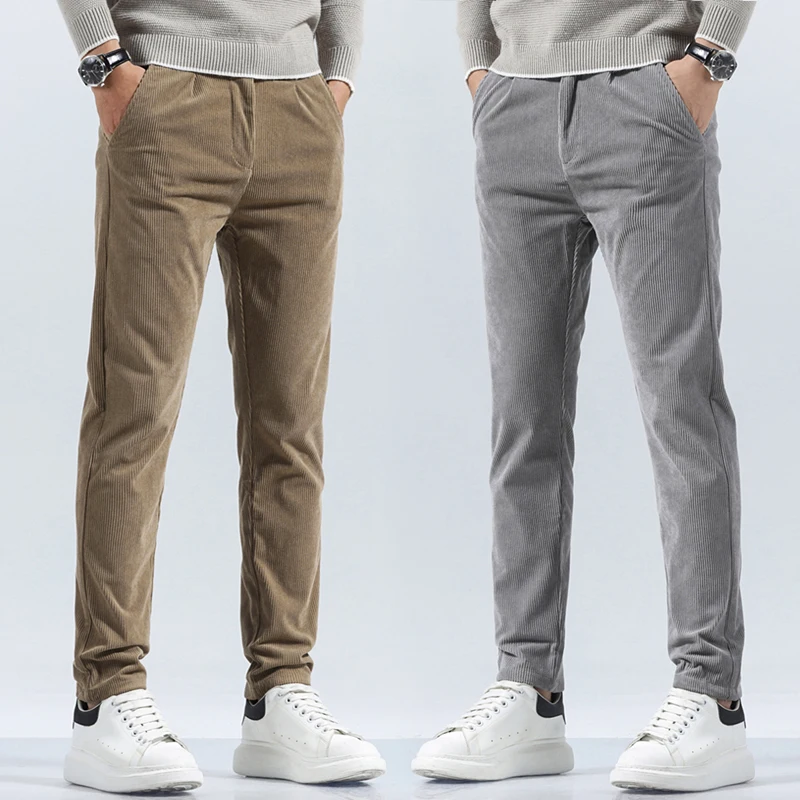 

Corduroy Men's Regular Straight Trousers Business Casual Fashion Khaki Gray Black Spring Autumn Male Pants Brand Clothes