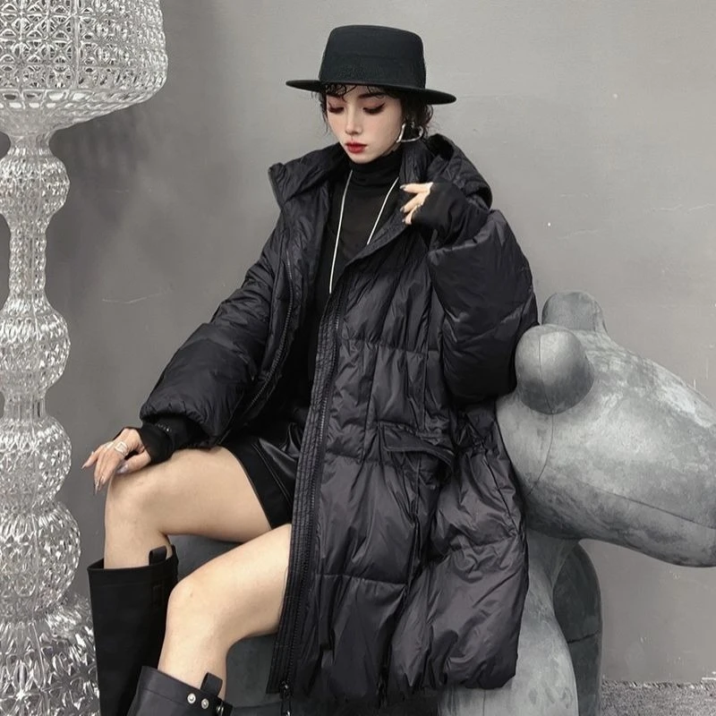 High Fashion Jas Losse Grote Koreaanse Donsjack Dames Dezelfde Stijl Trendy Middellange Witte Eendendons Capuchon Winter