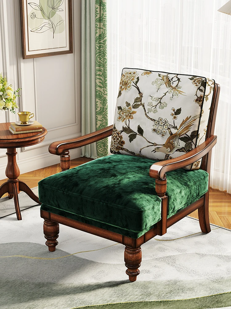 أريكة من القماش الخشبي الصلب بالكامل في الريف على الطراز الفني لغرفة المعيشة كرسي أريكة مريح للترفيه المستقر