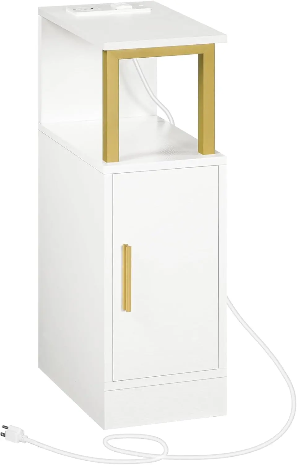 

Narrow Nightstand, Slim Night Stand With Charging Station, Bedside Table With Cabinet, Skinny End Table For Small Spaces