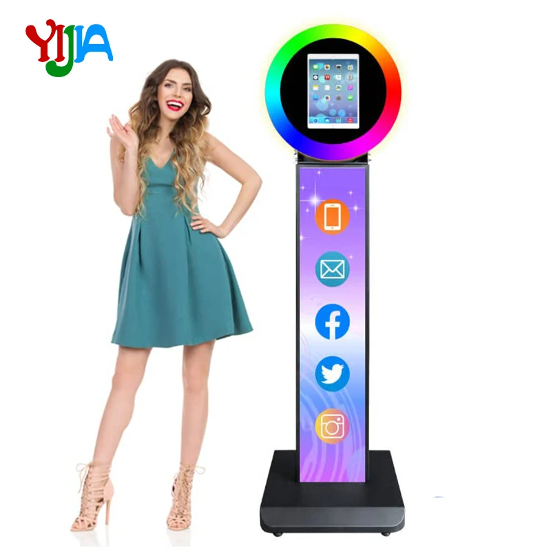 Free Custom Logo Photo Booth Stand For iPad, Metal Shell PhotoBooth With RGB Light  For Halloween Christmas Wedding Exhibition