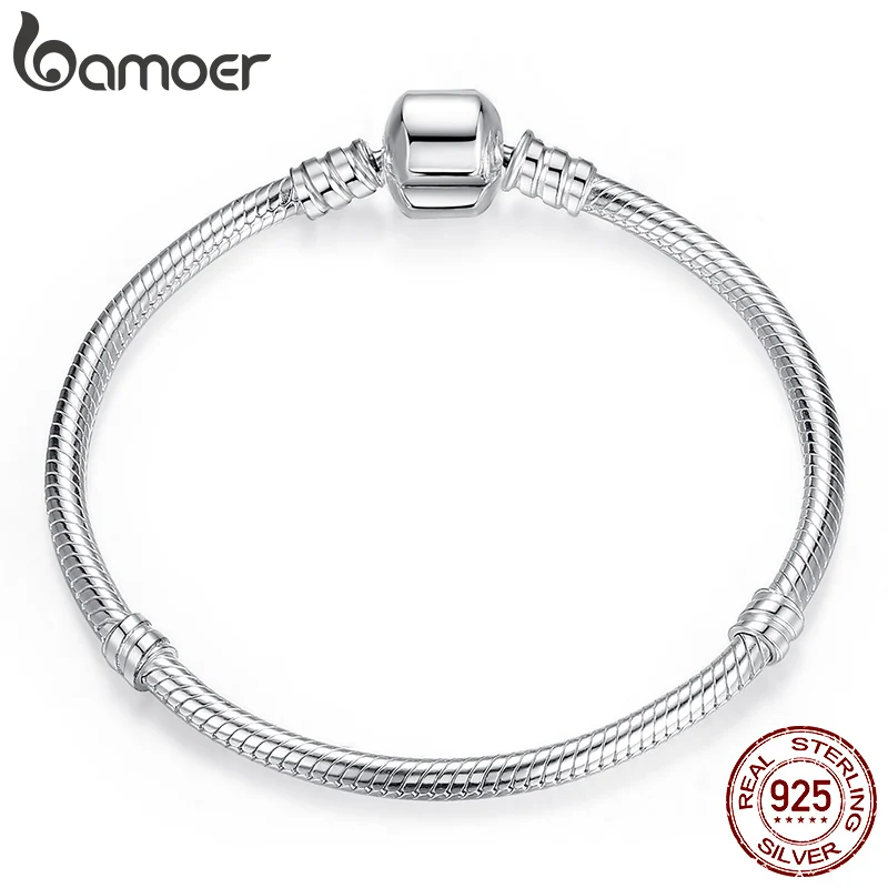 BAMOER TOP SALE Authentic 100% 925 Sterling Silver Snake Chain Bangle & Bracelet for Women Luxury Jewelry 17-22CM PAS902