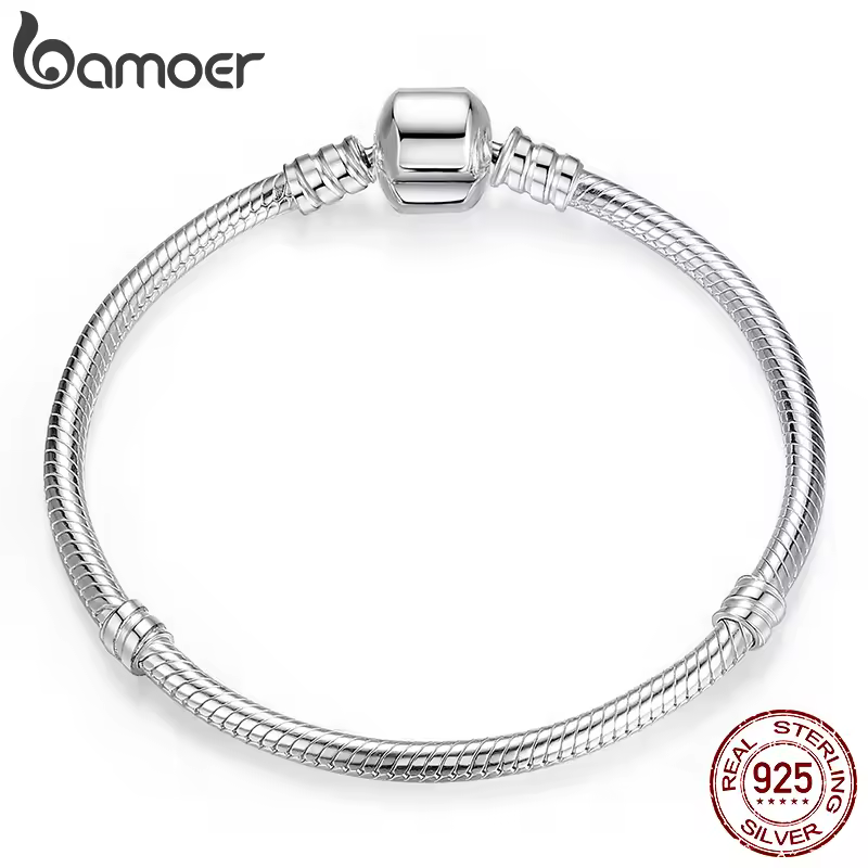 BAMOER מכירה עליונה אותנטית 100% כסף סטרלינג 925 שרשרת נחש ברקלט וצמיד לנשים תכשיטים מפוארים 17-22CM PAS902