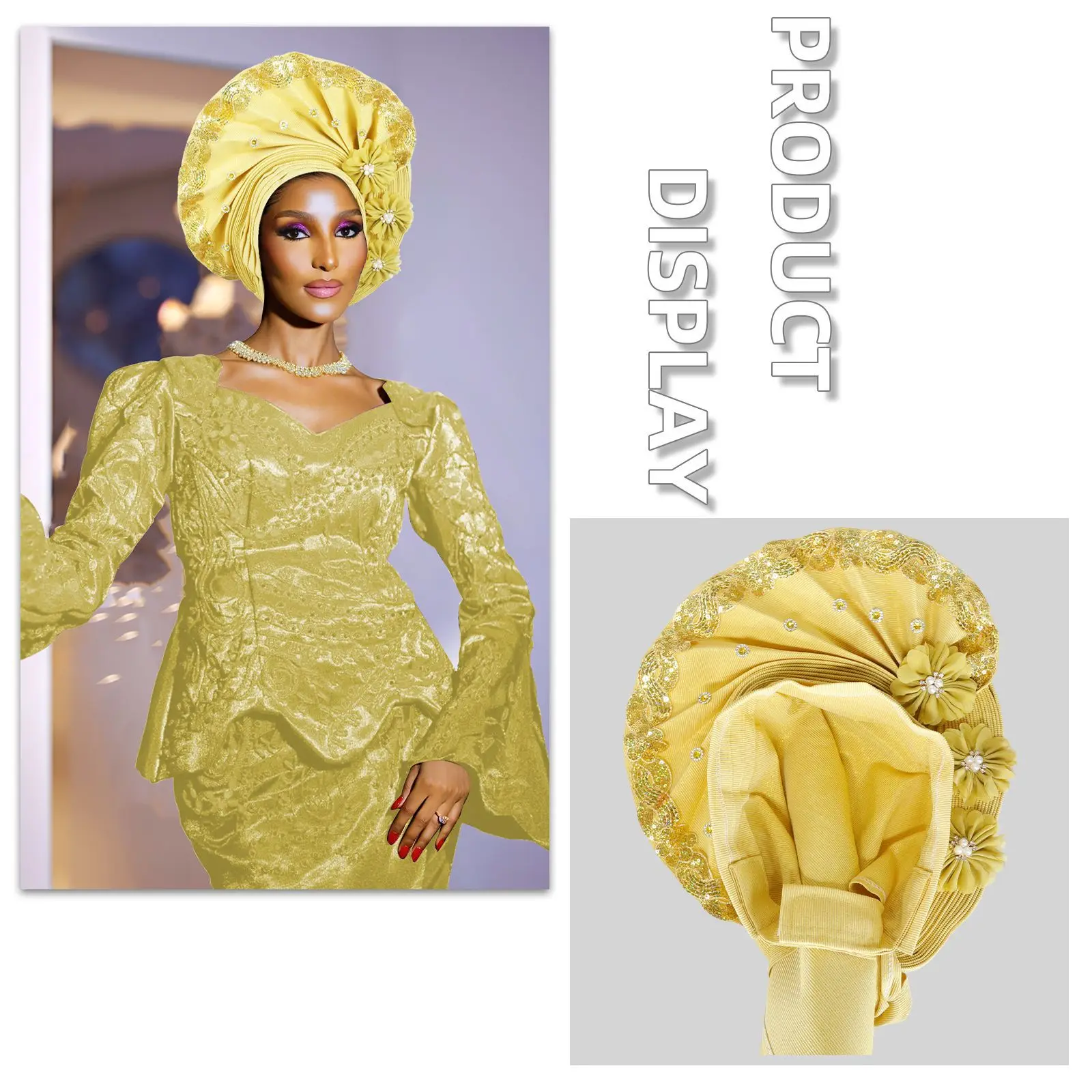 

Нигерия Геле Африканская Невеста Свадьба Авто Геле Aso Oke Головные уборы Хустка Из бисера Алмазная Шляпа Авто Головной убор Капот Тюрбан Повязка на голову