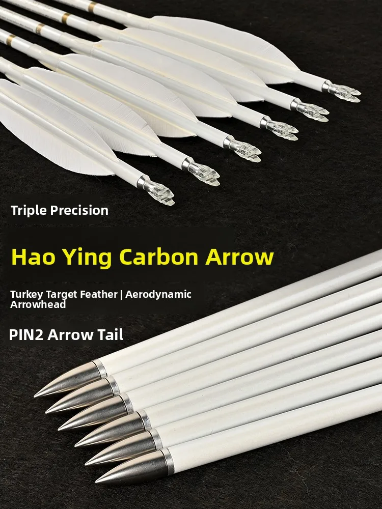 set-di-frecce-in-fibra-di-carbonio-pura-qiansan-con-piume-naturali-di-tacchino-per-tiro-con-l'arco-competizioni-all'aperto-e-allenamento