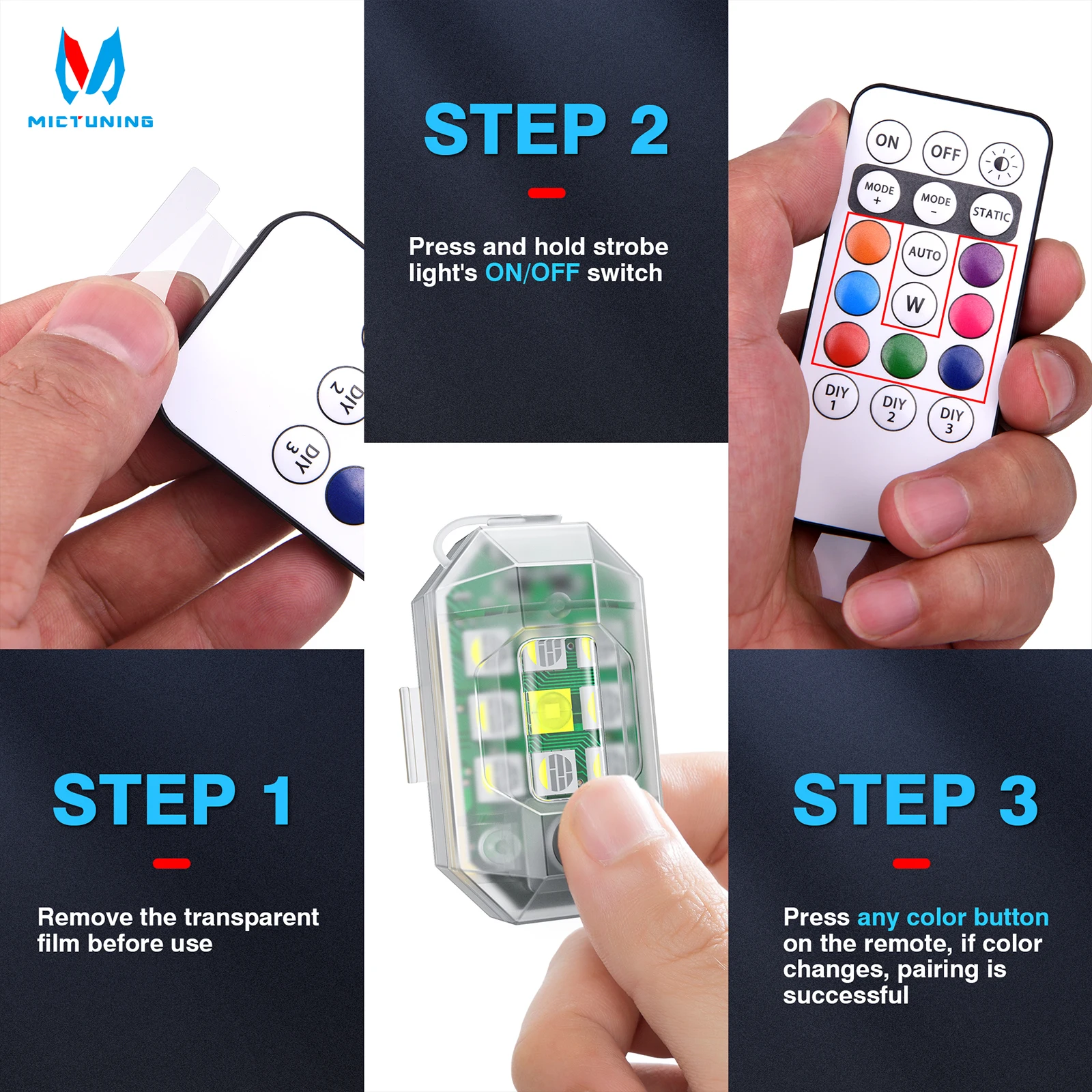 

Wireless LED Strobe Lights with Remote - 8 PCS, 8 Colors, Waterproof, Anti-Collision, Warning Lights for Cars Motorcycles Bikes