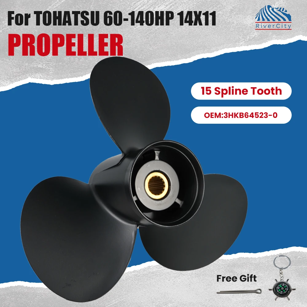 14X11 Boat Propeller for Tohatsu 60 70 75 90 115 120 140HP Outboard Engines Aluminum Alloy Screw 3 Blade 15 Spline RH Rotation