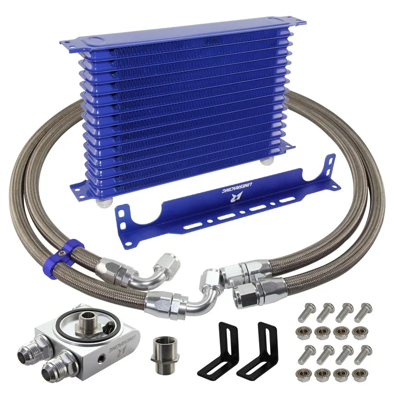 Universal 10-15 Row Japanese Oil Cooler w/ Bracket Kit Thermostatic 73±0.5° AN10 7/8