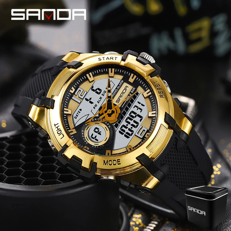 

Sanda Top Brand 6015 Dual Display Wrist Watch Men Watches Male For Clock Military Sport Wristwatch Outdoor Waterproof Hour 2024