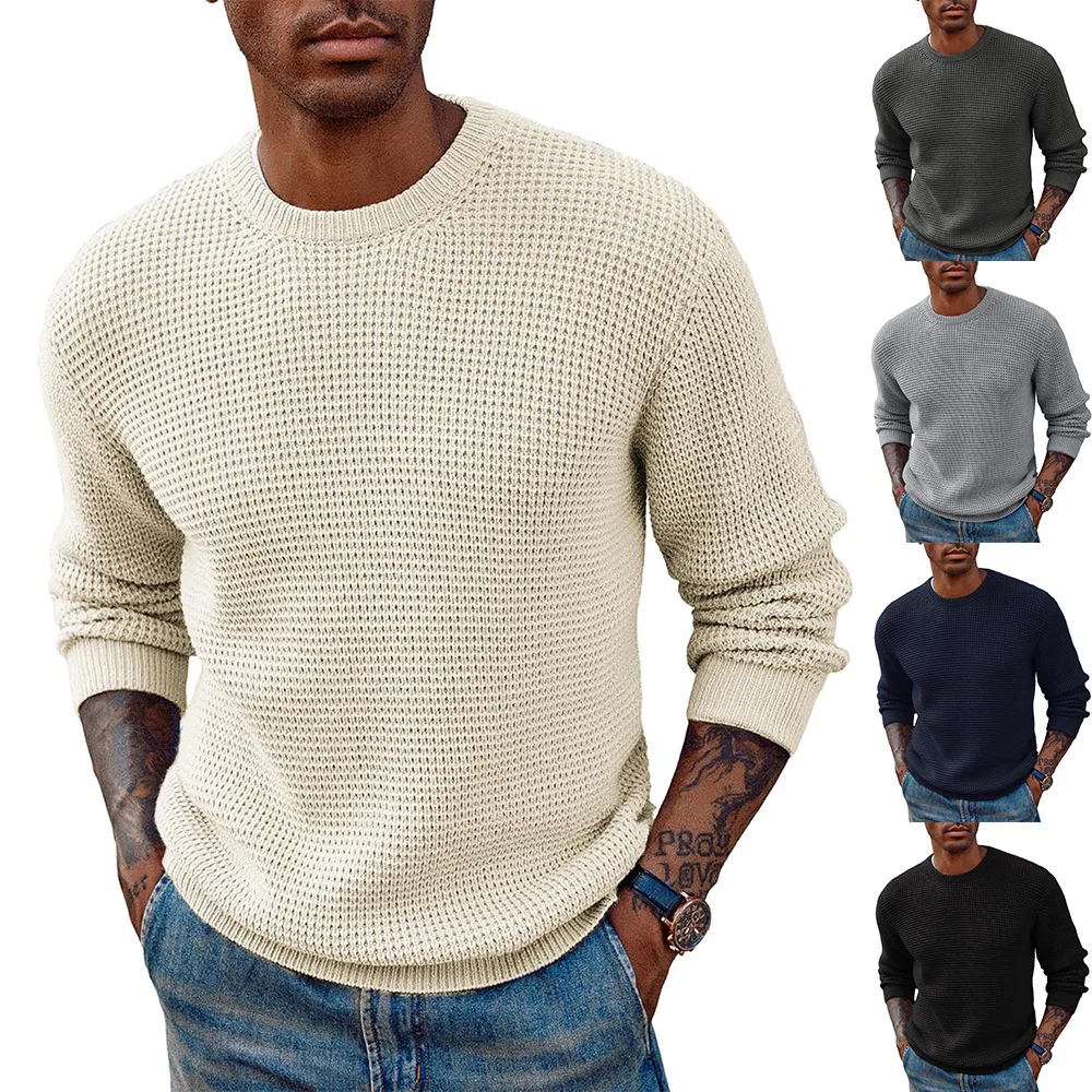 Europe And The United States Fashion Men's Pullover Sweater Amazon New Solid Color Round Neck Casual Undershirt Sweater