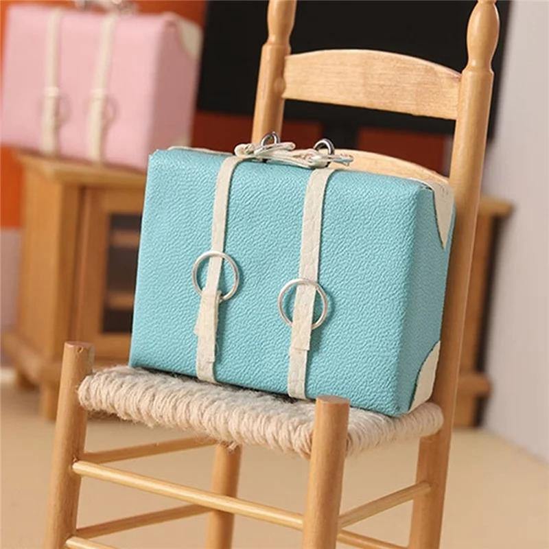 1:12 Dollhouse Miniature Leather Luggage Briefcase Handbag Vintage Suitcase Model Home Life Scene Decor Accessories Blue