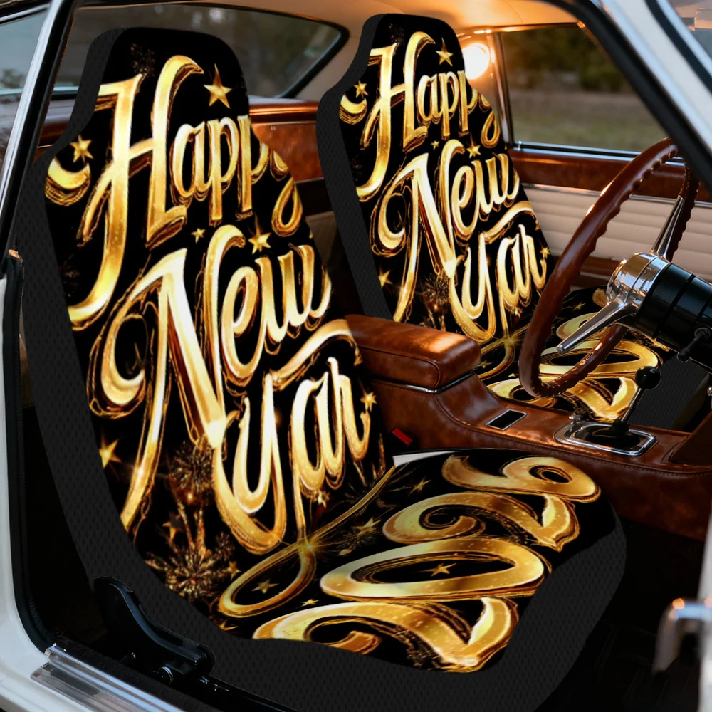 

2pcs Luxury New Year 2026 Car Seat Covers Compatible For Sedan/SUV Front Seats, Fit Soft With Golden New Year Design - Machine W