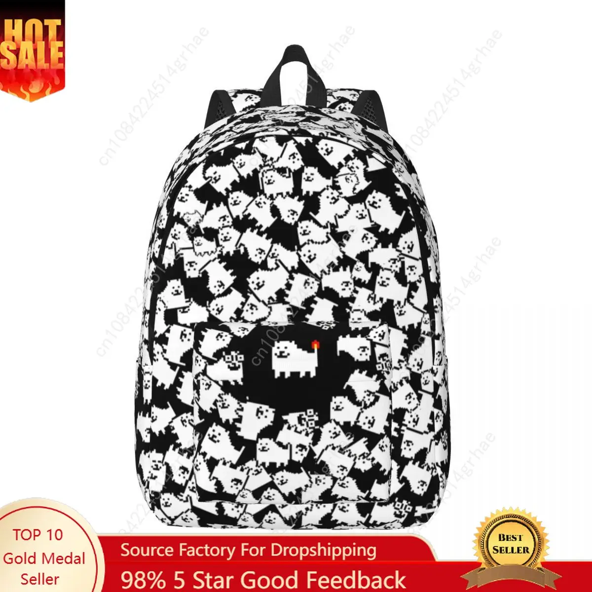 Undertale Annoying Dog Classic Backpack with Pocket School Hiking Travel Video Game Cute Daypack Men Women College Shoulder Bag