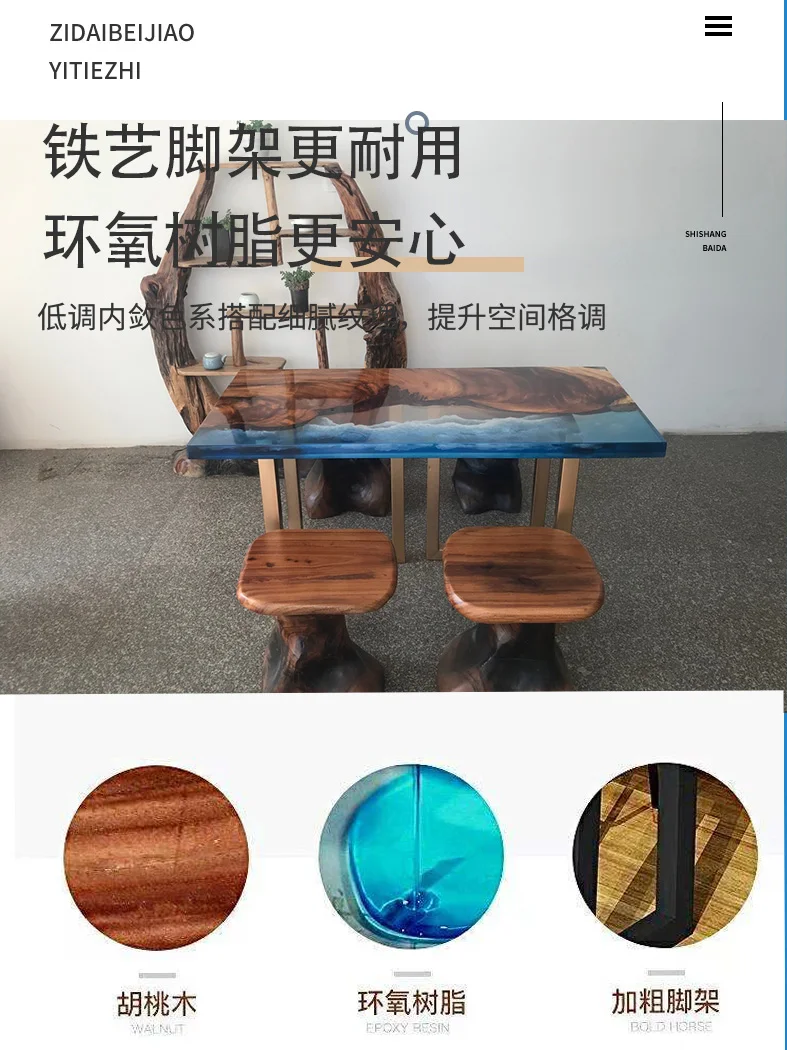 Meja besar sungai Epoxy resin kayu solid log meja teh lautan